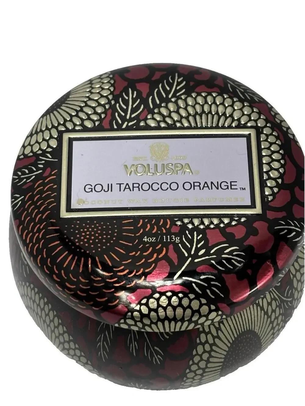 Voluspa Goji Tarocco Orange Mini Tin Candle 4oz/113g Citrus Fruity Fragrance NEW